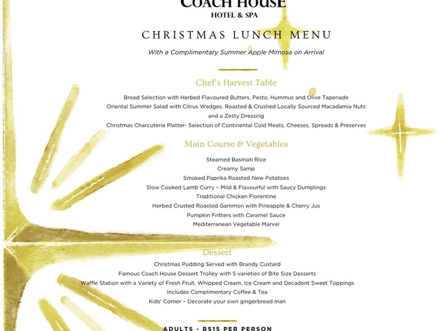 Coach House Hotel and Spa Christmas Menu 